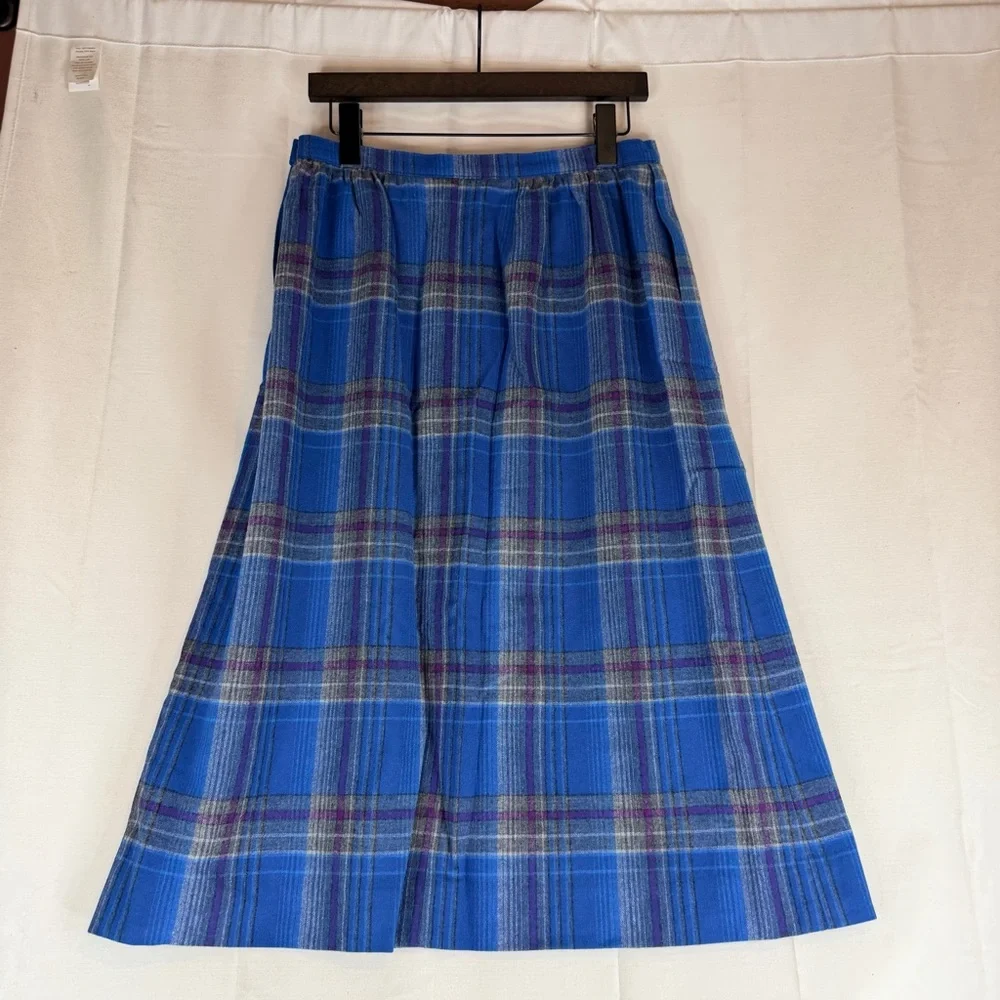PENDLETON Women’s Size 14 Skirt Midi length Lined 100% Wool Plaid VINTAGE 80s